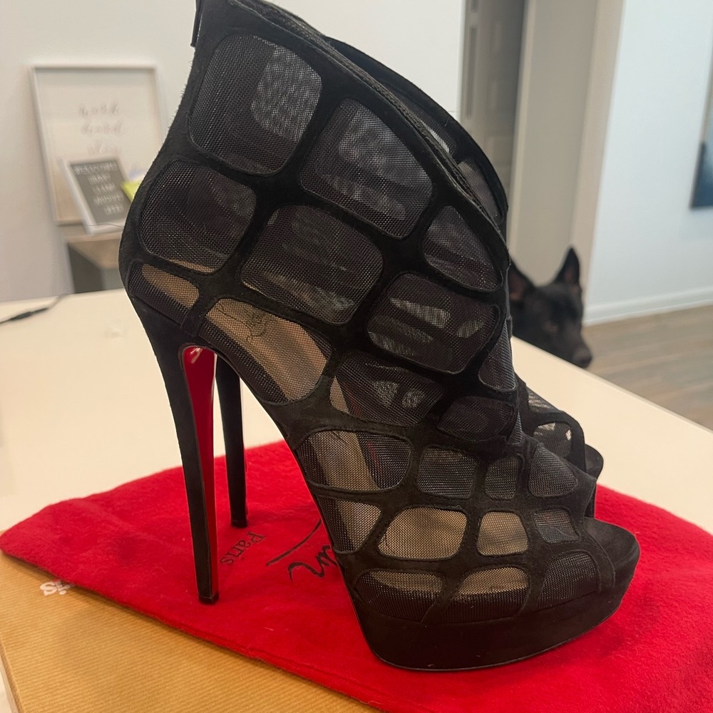 Christian Louboutin Altarakna Black Mesh-Caged Bootie